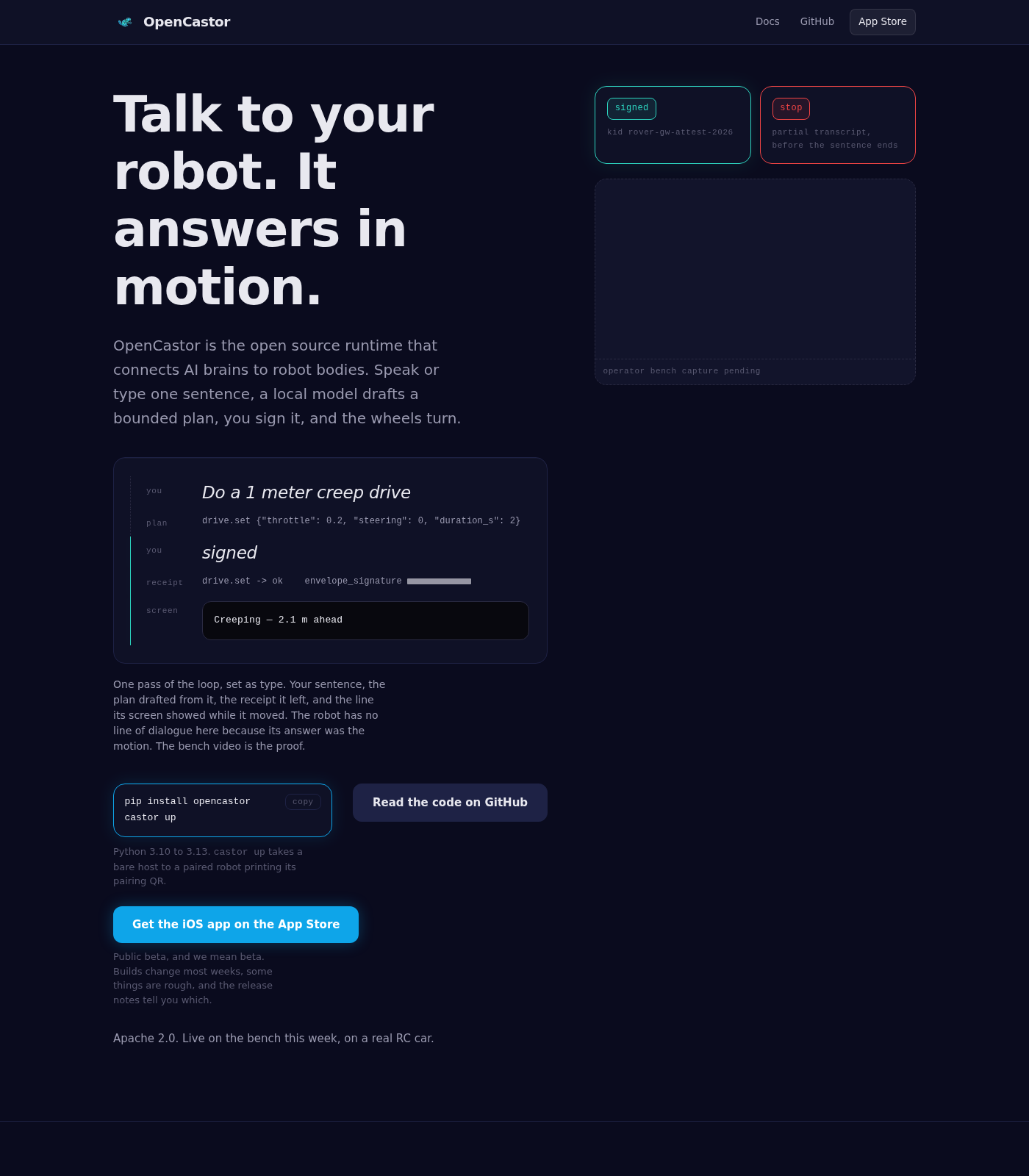 opencastor.com: talk to your robot, it answers in motion