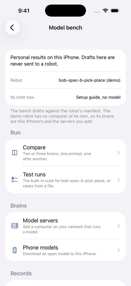 The Model bench with Compare, Test runs, Model servers and Phone models